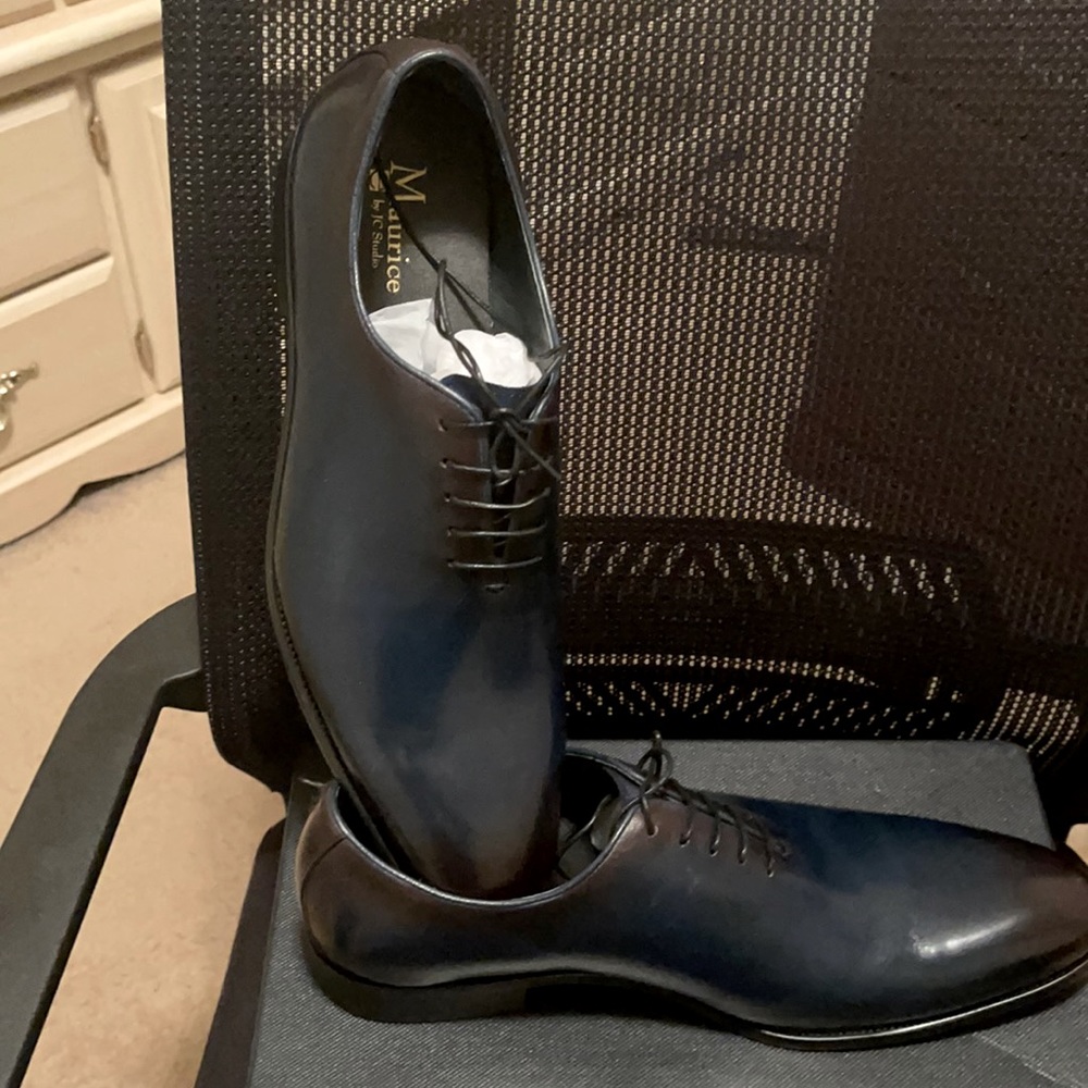 Burnished Calfskin Lace Up Oxford- NAVY